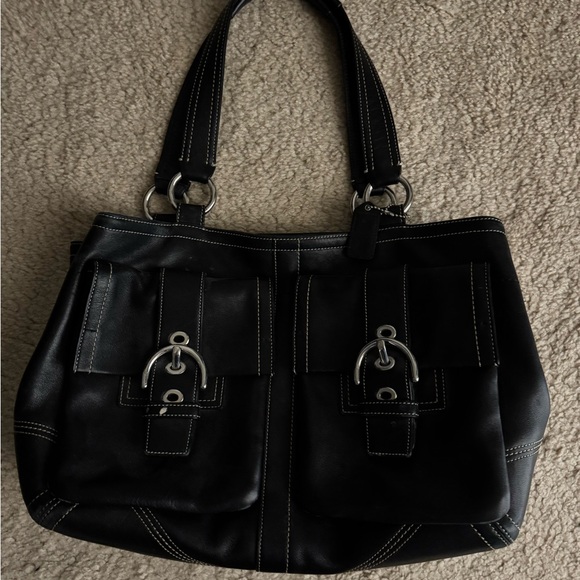 Coach | Bags | Coach Rare Black Leather Double Pocket Soho Tote